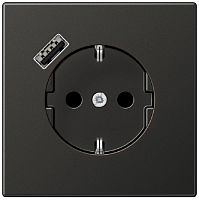 Розетка с заземлением +1хUSB тип A без рамки Jung LS990 metal 1-м. антрацит картинка